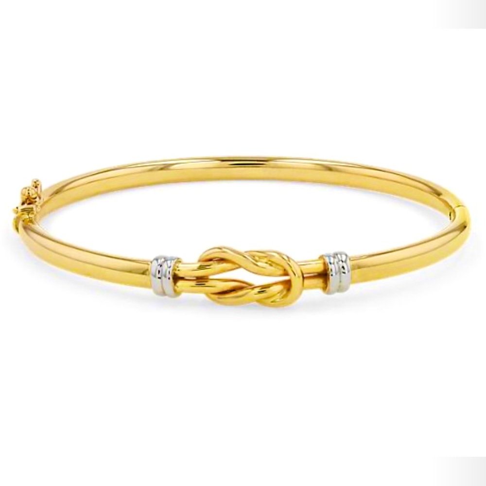 Blue Nile Love Knot Bangle In 14k Italian White And Yellow Gold
